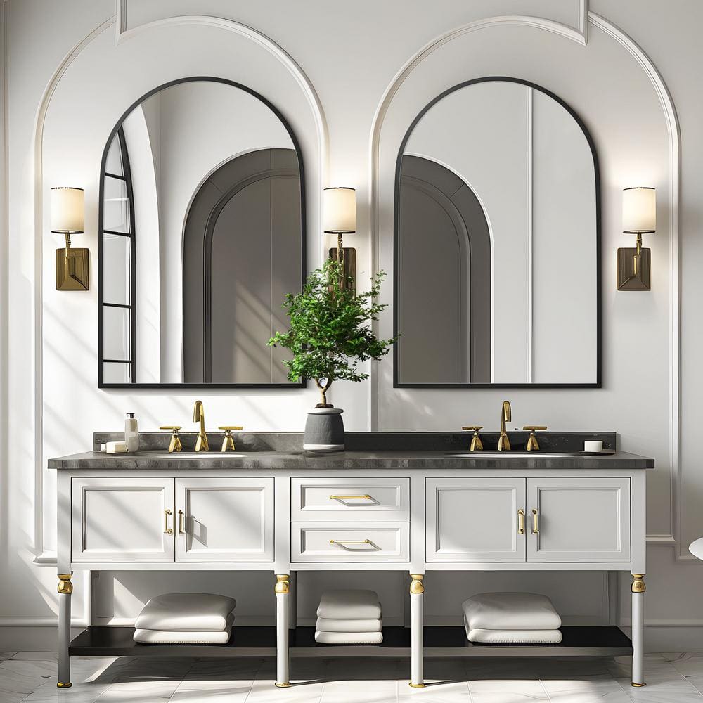 25 in. W x 36 in. H Rectangular Metal Framed Bathroom Wall Mirrors Set of 2