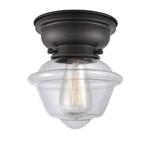Oxford 7.5 in. 1-Light Matte Black Flush Mount with Clear Glass Shade