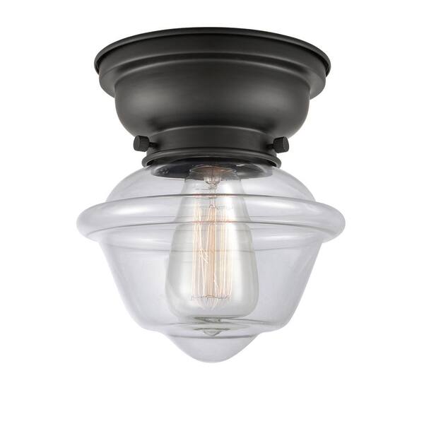 Innovations Oxford 7.5 in. 1-Light Matte Black Flush Mount with Clear Glass Shade