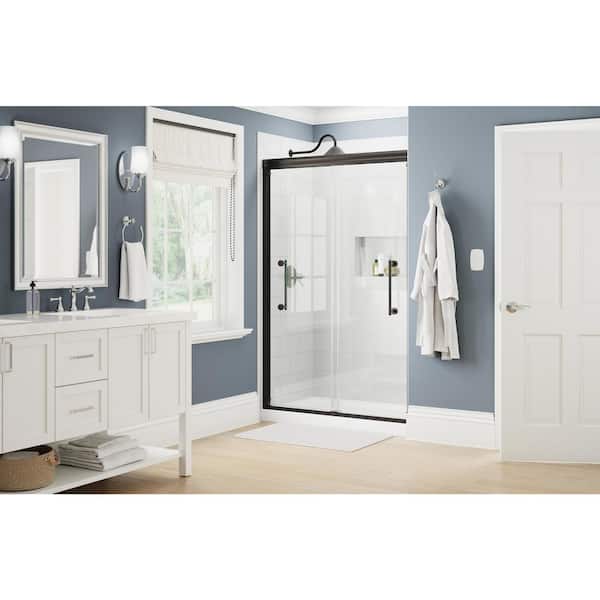 Delta Ashmore 48 in. W x 74-3/8 in. H Semi-Frameless Sliding Shower Door in Bronze with 5/16 in. (8mm) Tempered Clear Glass