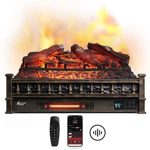 Eternal Flame 1500-Watt 26 in. Wi-Fi Infrared Quartz Electric Fireplace Log Heater with Crackling Sound, Bronze