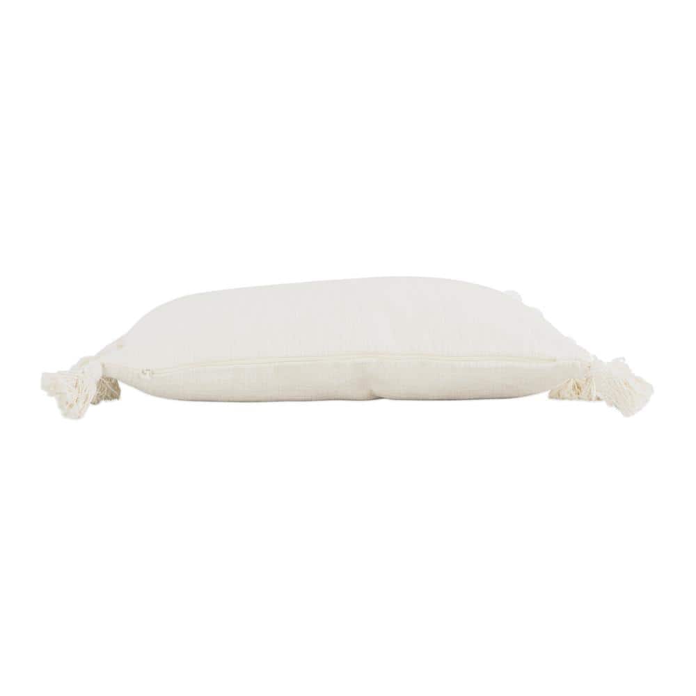 Cream Rectangular Cotton Slub Pillow with Tassels