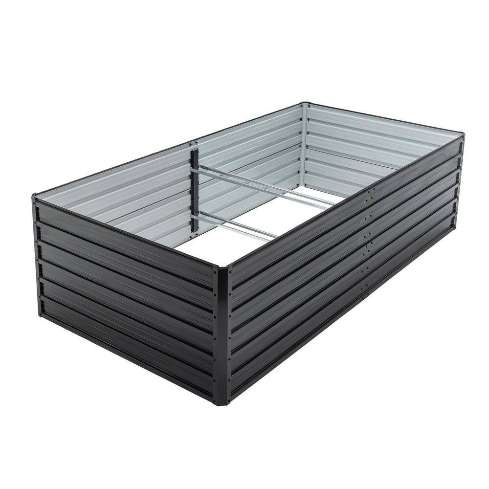 Tileon 8 x 4 x 2 ft. Black Galvanized Metal Raised Garden Bed, Outdoor ...