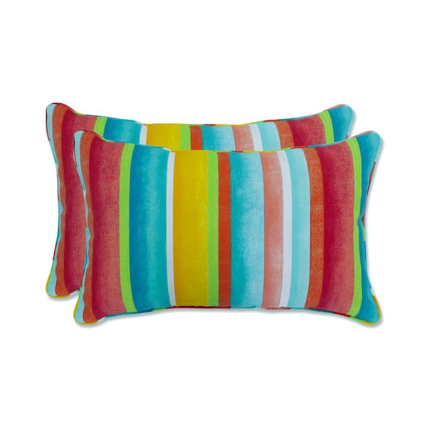 Pillow Perfect Stripe Multicolored Rectangular Outdoor Lumbar Throw Pillow 2-Pack