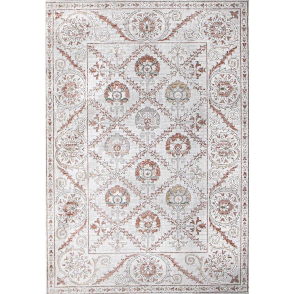 Ashland Ivory  4 ft. x 6 ft. (3 ft. 6 in. x 5 ft. 6 in.) Floral Transitiona