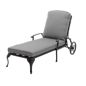 Antique Bronze 1-Piece Aluminum Adjustable Reclining Outdoor Chaise Lounge with Gray Cushion