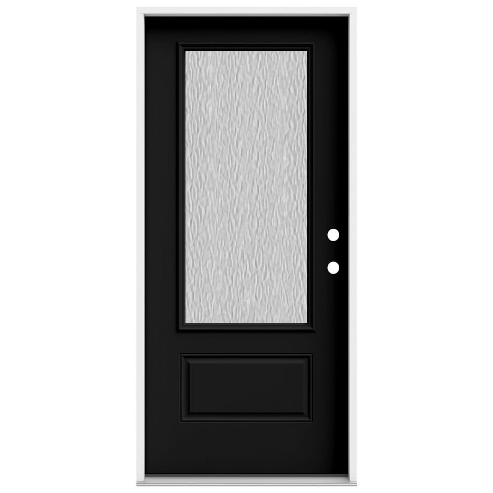 JELDWEN 36 in. x 80 in. 1 Panel LeftHand/Inswing 3/4 Lite Hammered Glass Black Steel Prehung