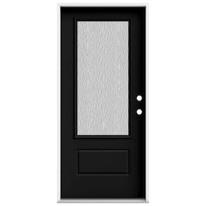 36 in. x 80 in. 1 Panel Left-Hand/Inswing 3/4 Lite Hammered Glass Black Steel Prehung Front Door