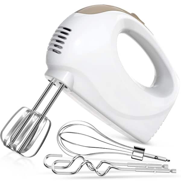 Brown 5-Speed Lightweight Hand Mixer with Whisk and Traditional Beaters Electric Hand Mixer for Blending or Cooking