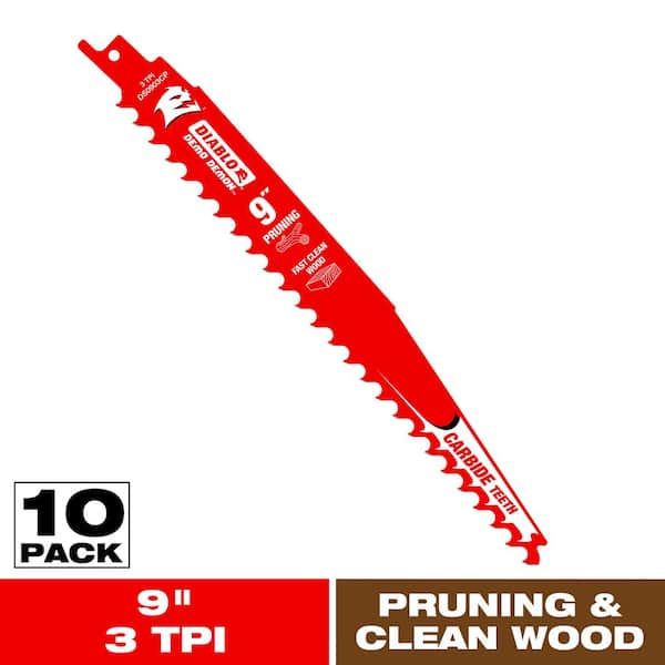 DIABLO 9 in. 3 TPI Demo Demon Carbide Tipped Reciprocating Saw Blades for Pruning and Clean Wood (10-Pack)