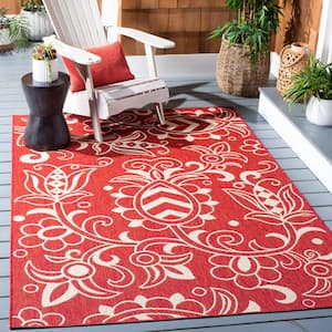 Beach House Red/Beige 5 ft. x 8 ft. Abstract Medallion Indoor/Outdoor Area Rug