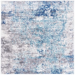 Aston Light Blue/Gray 7 ft. x 7 ft. Distressed Abstract Square Area Rug