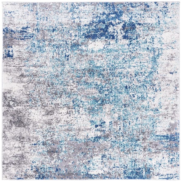 SAFAVIEH Aston Light Blue/Gray 8 ft. x 8 ft. Distressed Abstract Square Area Rug