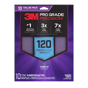 Pro Grade Precision 9 in. x 11 in. 120 Grit Faster Sanding Sheets with No-Slip Grip Backing (10-Pack)