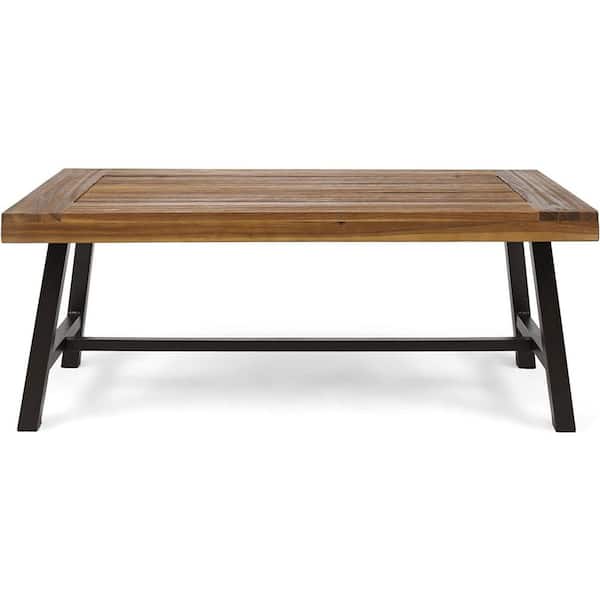 Unbranded Outdoor Acacia Wood Coffee Table, Sandblasted/Antique Metal