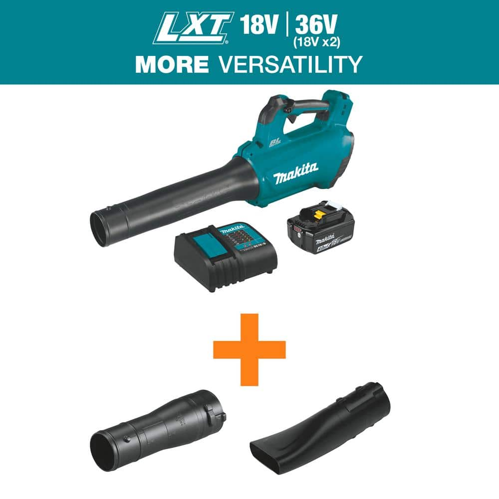 Makita 116 MPH 459 CFM LXT 18V Lithium Ion Brushless Cordless Leaf Blower Kit with Blower Nozzle and Flat End Nozzle XBU03SM1191L135 The Home Depot