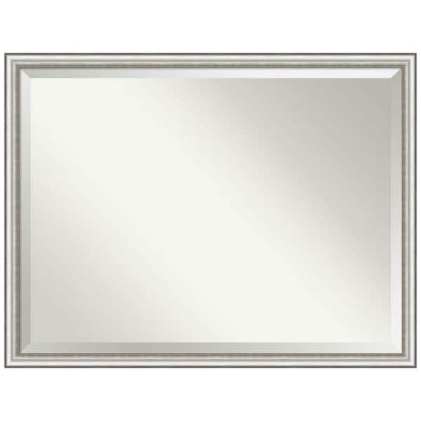 Amanti Art Salon Silver Narrow 42.5 in. W x 32.5 in. H Framed Beveled Bathroom Vanity Mirror in Silver