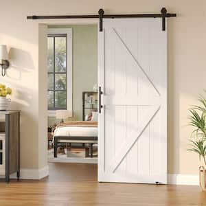 36 in. x 84 in. Paneled off White Primed K Shape MDF Sliding Barn Door Slab with Hardware Kit