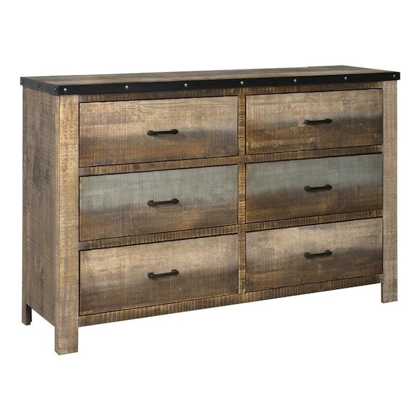 Benjara 17.75 in. L x 61.25 in. W x 39.5 in. H Brown Wooden Dresser with Rough-Sawn Design