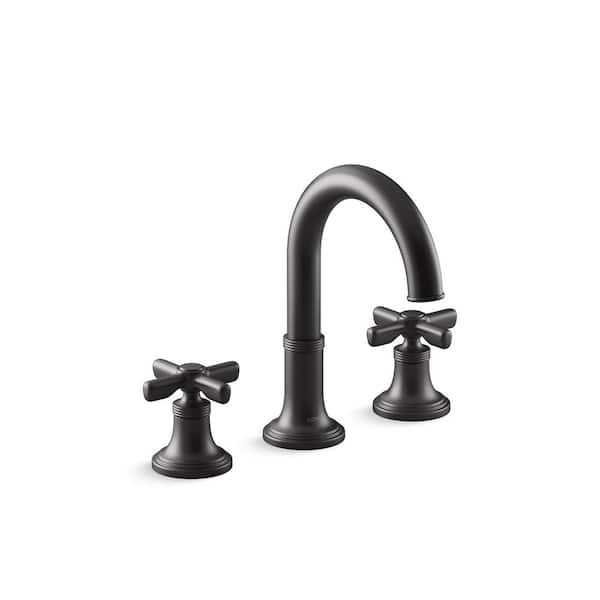 KOHLER Paces 8 in. Widespread Double Handle Bathroom Faucet with Cross Handles in Matte Black