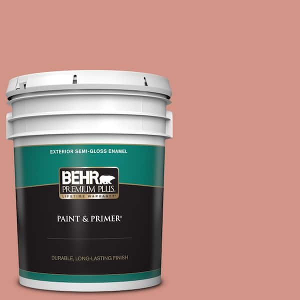 BEHR PREMIUM PLUS 5 gal. #T15-20 Peach Preserve Semi-Gloss Enamel Exterior Paint & Primer