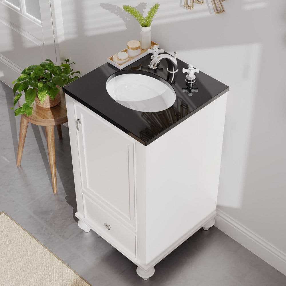 24" Navy Composite Freestanding Vanity with White Ceramic Top