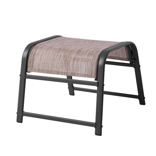 Textilene Fabric Metal Frame Brown Outdoor Ottoman with Navy Cushion for Patio(2-Pack)