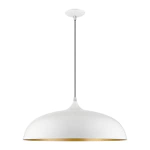 Amador 3-Light Shiny White Large Pendant with Polished Chrome Accents and an Aluminum Shade