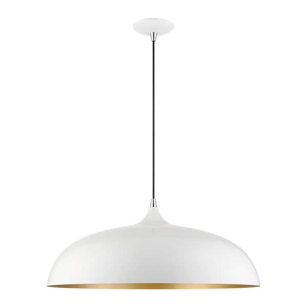 Amador 3-Light Shiny White Large Pendant with Polished Chrome Accents and an Aluminum Shade