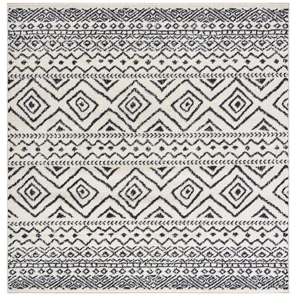 Tulum Ivory/Black Doormat 3 ft. x 3 ft. Square Geometric Diamonds Striped Area Rug