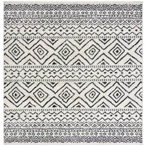 Tulum Ivory/Black 7 ft. x 7 ft. Square Geometric Diamonds Striped Area Rug