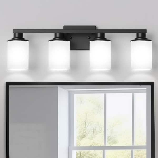 27 in. 4-Light Matte Black Vanity Light Damp Rated for Bathroom with Dimmable No Bulbs Included