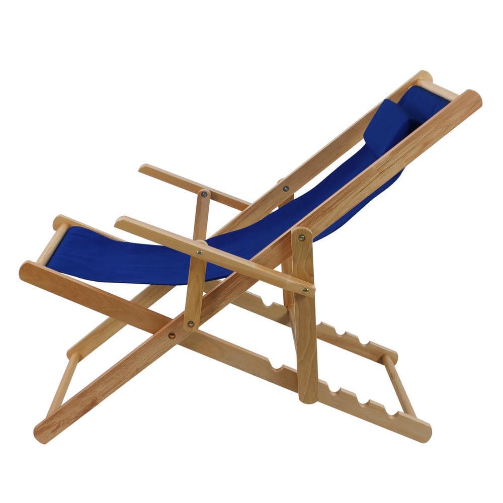 Natural Wood Sling Chair with Royal Blue Canvas