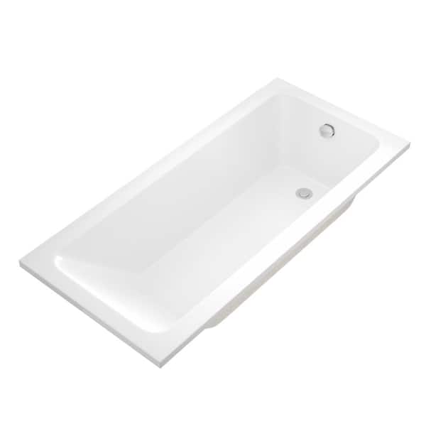 66" x 30-11/16" White Drop-In Soaking Acrylic Bathtub with Reversible Drainer