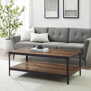 Angle 48 in. Rustic Oak/Black Large Rectangle MDF Coffee Table with Shelf