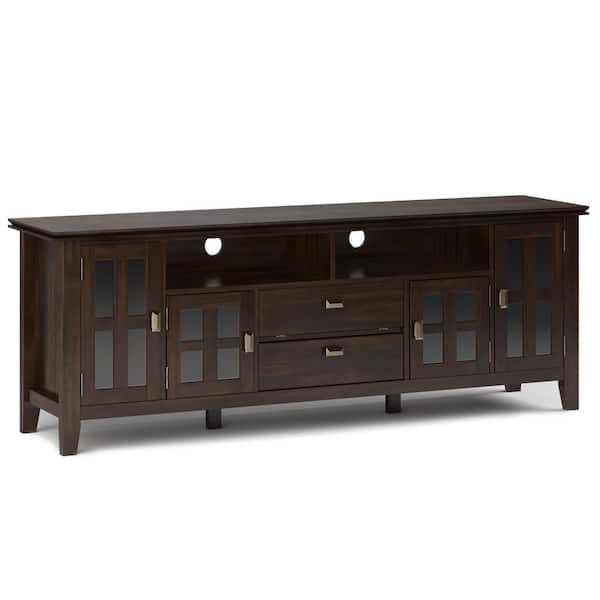 Artisan Solid Wood 72 in. Wide Transitional TV Media Stand in Tobacco Brown for TVs up to 80 in.