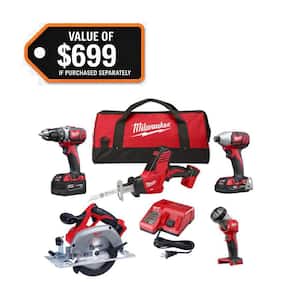 M18 18V Lithium-Ion Cordless Combo Kit (5-Tool) with (1) 3.0Ah and (1) 1.5Ah Battery, (1) Charger, (1) Tool Bag