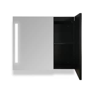 30 in. W x 26 in. H Rectangular LED Lighted Black Iron Framed Medicine Cabinet with Mirror and 2-Doors