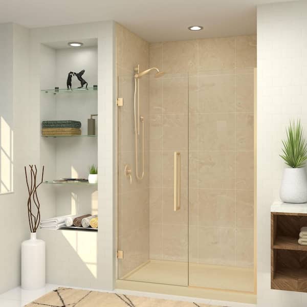 Transolid Elizabeth 53.5 in. W x 76 in. H Hinged Frameless Shower Door in Champagne Bronze with Clear Glass