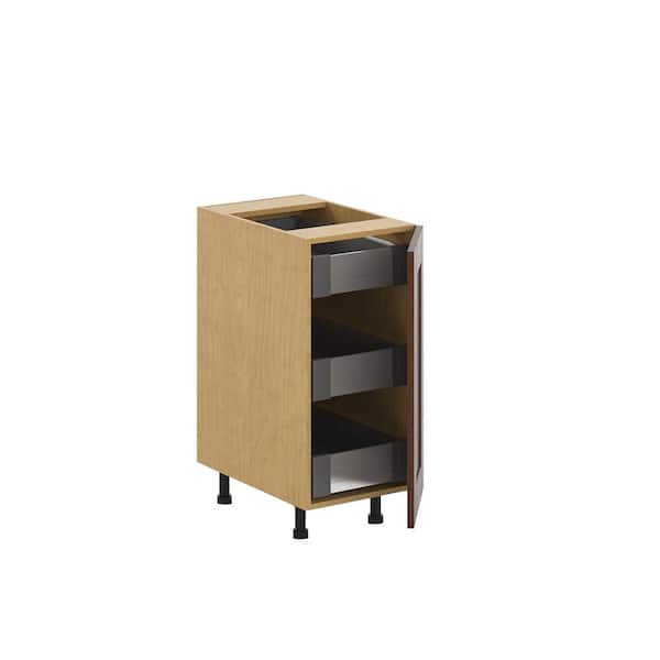 Eurostyle Ready to Assemble 15x34.5x24.5 in. Lyon 3-Interior Drawer Base Cabinet in Maple Melamine and Door in Medium Brown