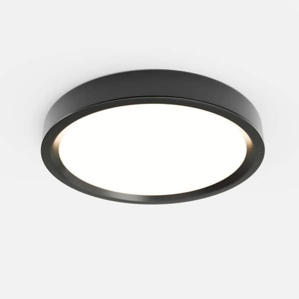 Black 16" Round Integrated LED Surface Light, Slim Flush Mount Ceiling Light, Low Glare, Edge-Lit Tech, 3000K 2500 Lumen