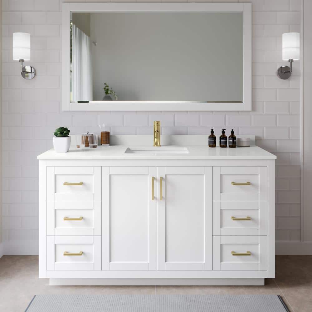 Miranda 66 in. W x 22 in. D x 33.75 in. H Single Bath Vanity in White with White Quartz Top and 58 in. Mirror price history on PriceWatchPro