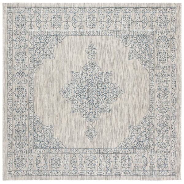 SAFAVIEH Courtyard Gray/Navy 7 ft. x 7 ft. Indoor/Outdoor Square Area Rug