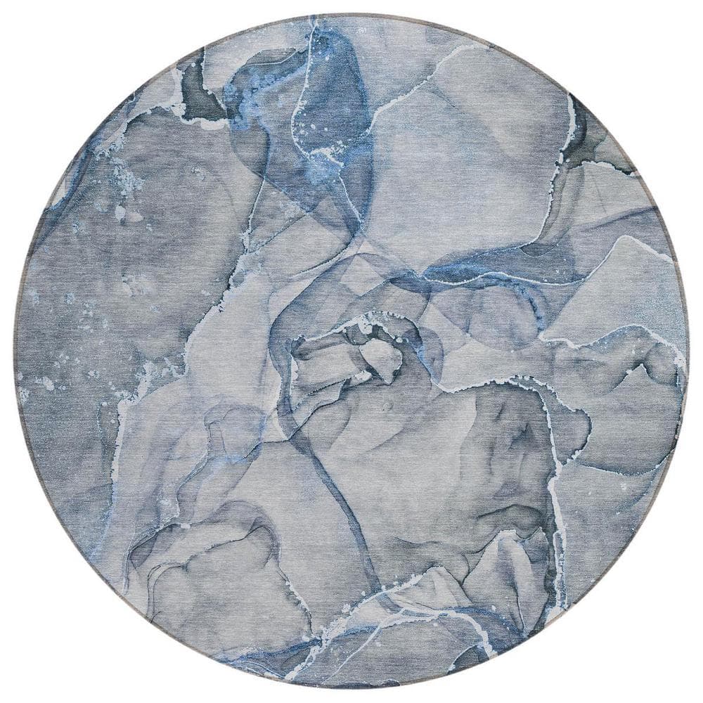 Blue and Gray 8 ft. Round Woven Abstract Polyester Round Indoor/Outdoor Area Rug price history on PriceWatchPro