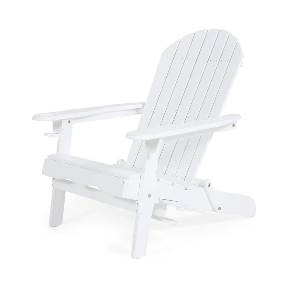Outdoor Folding Adirondack Chair, White Wooden Lounge Chair with Cup Holder, Patio Seat price history on PriceWatchPro