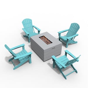 Redruby 5-Piece Plastic Patio Conversation Seating Set Adirondack Chair with Firepit Table