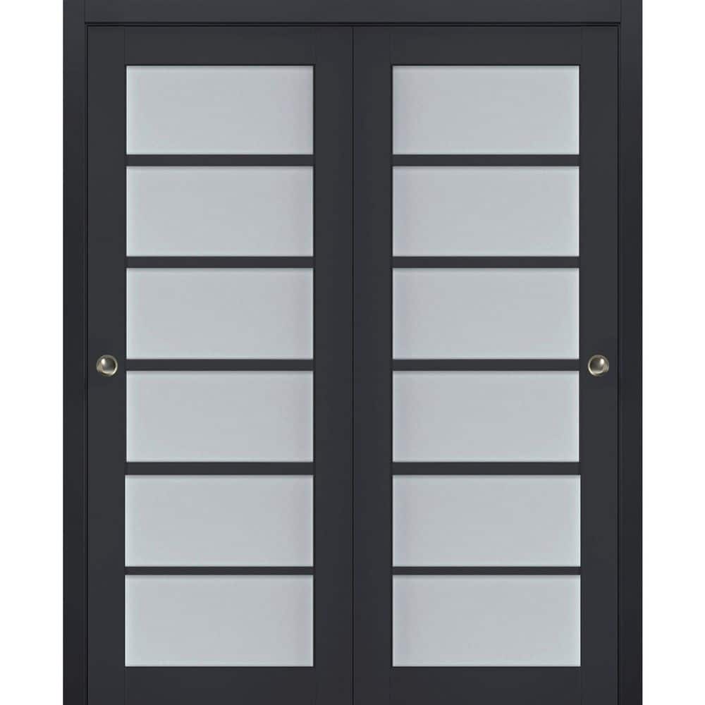 Assembly Required 48 in. x 84 in. 2 Panel Antracite Finished Solid Wood Sliding Door with Hardware price history on PriceWatchPro