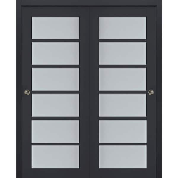 72 in. x 96 in. 2 Panel Antracite Finished Solid Wood Sliding Door with Hardware