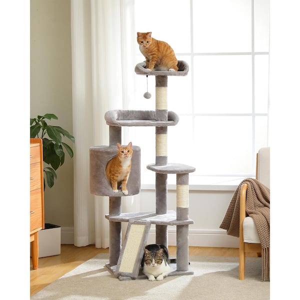 cenadinz 51 in. Cat Climbing Tower Cat Condo Multi Level Cat Resting Play Platforms Perches in Gray for Small to Medium Cat YSCHMT262GY The Home Depot