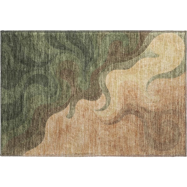 Mayfield Premium Machine Washable Abstract AMF2468 Olive 3 ft. x 4 ft. Area Rug